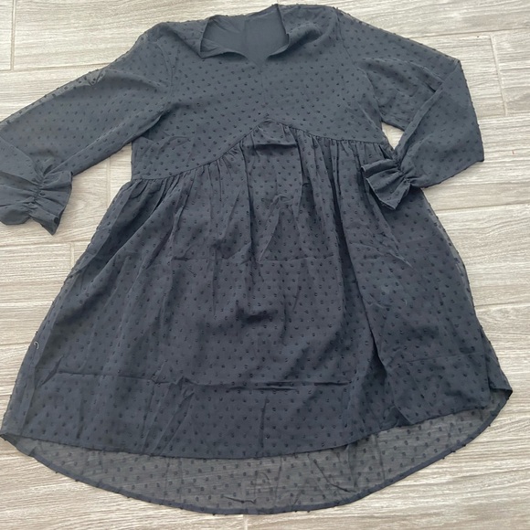 Black Long Sleeve Lace Mini Dress Polka Dot Pattern - Picture 3 of 6